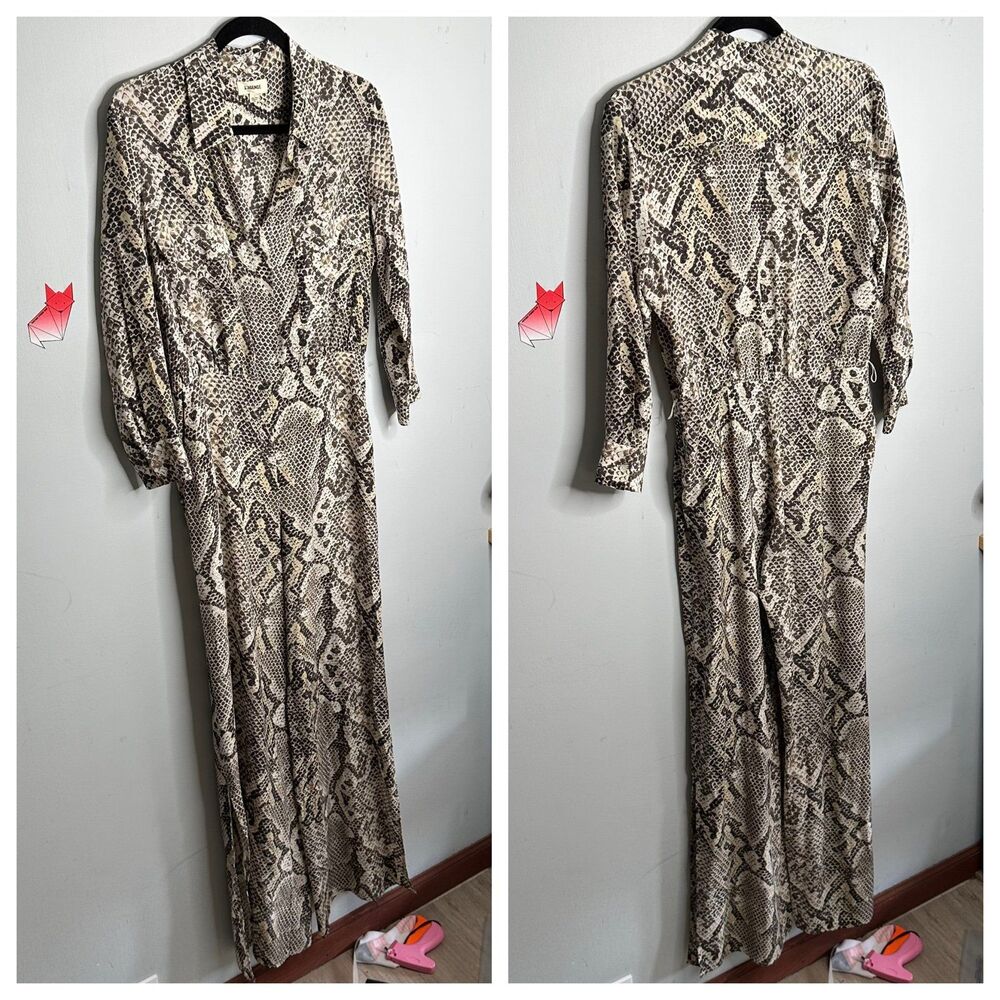 L’Agence Teddy 100% Silk Python Snake Print Button Up Jumpsuit Size 4